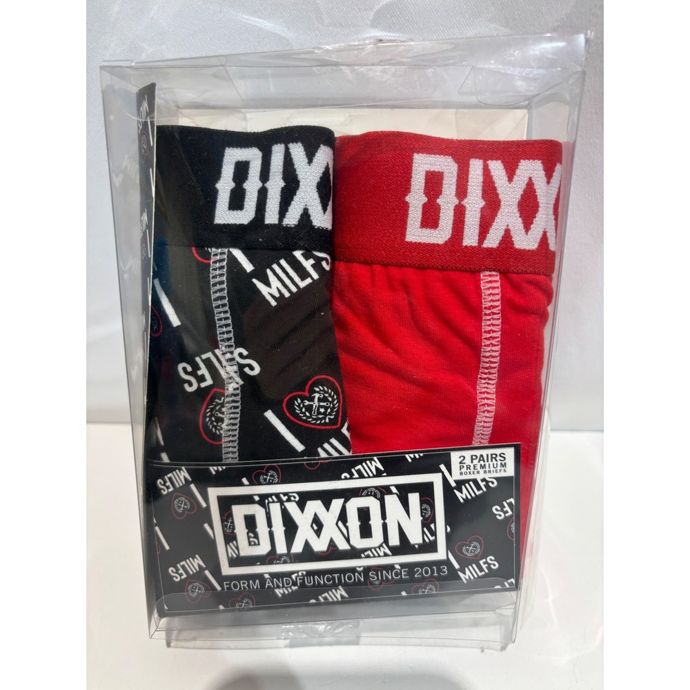 Dixxon Boxer Briefs Men LRG Red Black I Heart MILFS 2-Pack Premium Underwear